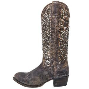 FRYE Deborah Studded Tall Brown Heeled Leather Zipped Western Boot 8